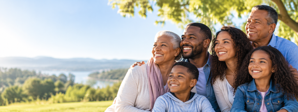 Diverse multigenerational family together representing health insurance coverage and family well-being