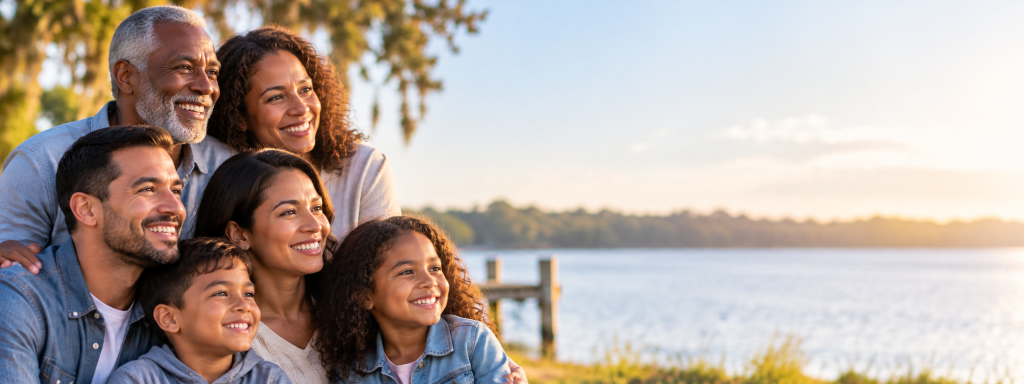 Diverse multigenerational family together representing life insurance protection and financial security